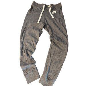 Nike Charcoal Gray Knit Joggers White Drawstring Logo Waistband Small Size Mens